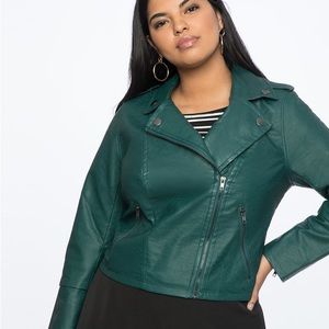 Eloquii Green Vegan Leather Moto Jacket EUC Sz 14/16